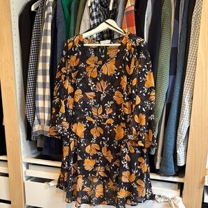 Floral Black and Orange flowing sheer top